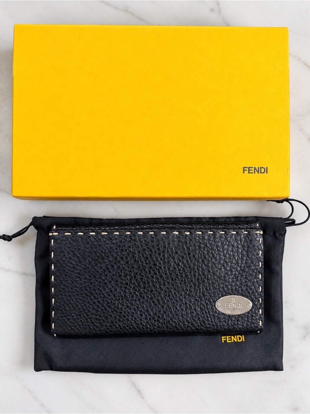 Fendi Dark Brown Selleria Leather Wallet Dust Bag + Box